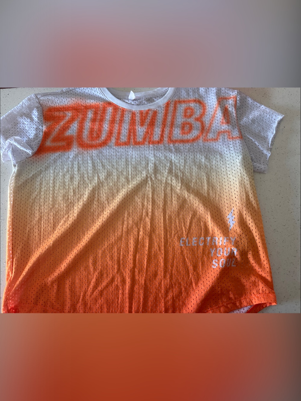 Zumba Fitness White to Orange Ombre Mesh Jersey Tee